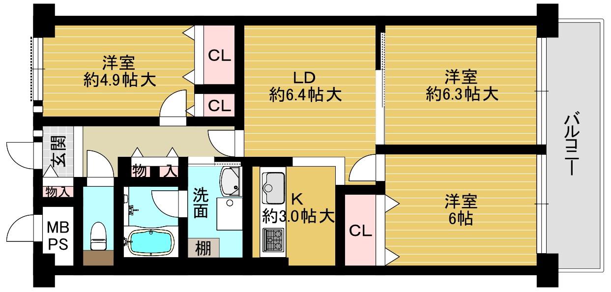 パルクメゾン千舟公園(3LDK/7階)の間取り写真