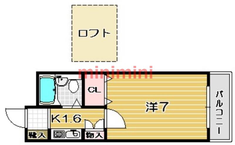 プラチナム登美の里(1K/2階)の間取り写真