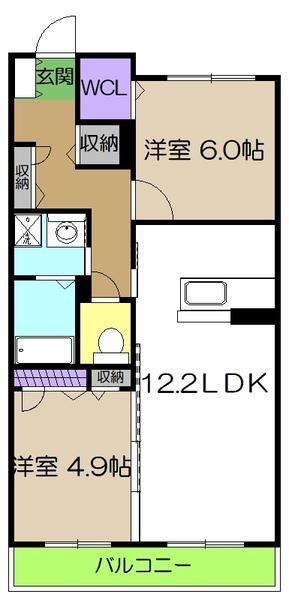 ベレオ一ツ橋(2LDK/3階)の間取り写真
