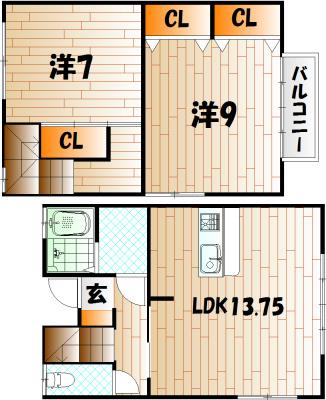ＪＲ筑豊本線 若松駅 徒歩12分 2階建 築12年(2LDK/1階)の間取り写真