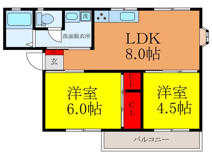 ブルーハイツ(2LDK/2階)の間取り写真