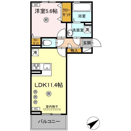 D-ROOM八代市西片町18PJ(1LDK/3階)の間取り写真