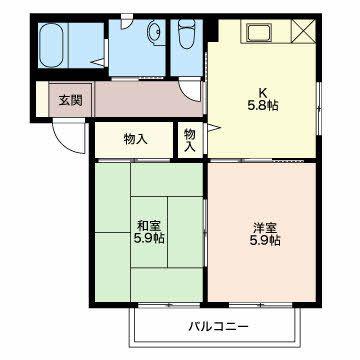 バリュージュ北町(2K/2階)の間取り写真