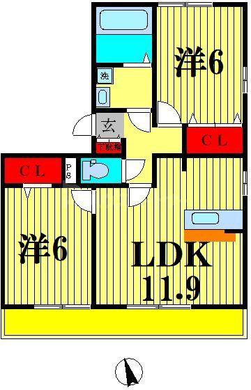 ベルレージュB(2LDK/2階)の間取り写真