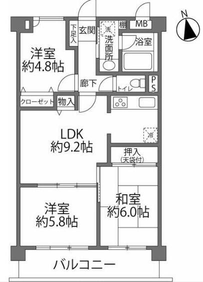 ライオンズガーデン浦和西(3LDK/4階)の間取り写真