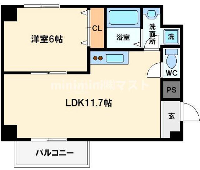 CITY SPIRE難波ウエストII(1LDK/5階)の間取り写真