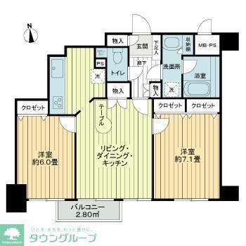 日神パレステージ西麻布(2LDK/10階)の間取り写真