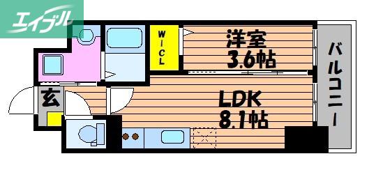 サーパスフォーシア大供(1LDK/9階)の間取り写真