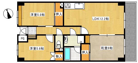 グリーンハイツ皆賀(3LDK/3階)の間取り写真