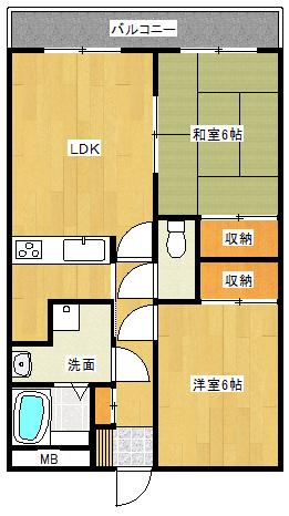 ヴェルシャトー京都(2LDK/3階)の間取り写真