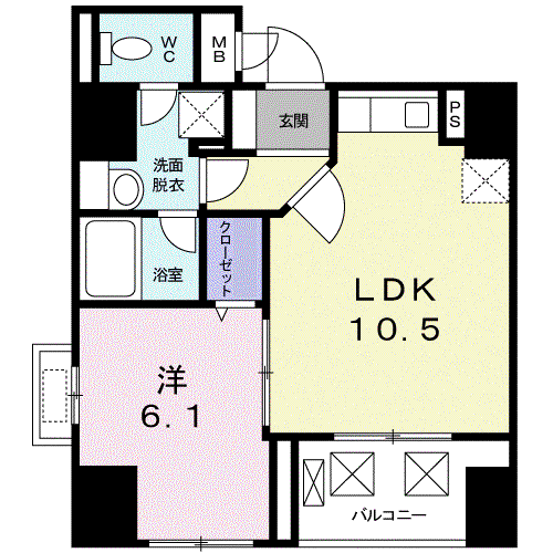 グランドルチェ白山(1LDK/10階)の間取り写真