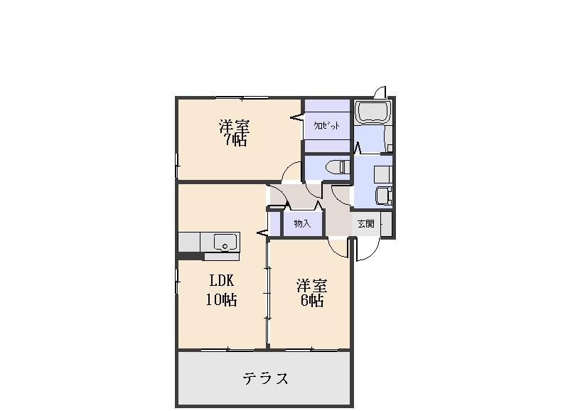 ポラールA(2LDK/1階)の間取り写真