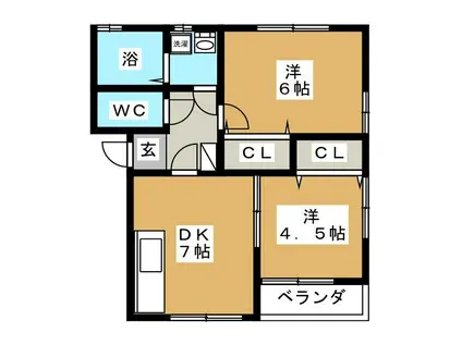 ルミエール(2DK/1階)の間取り写真