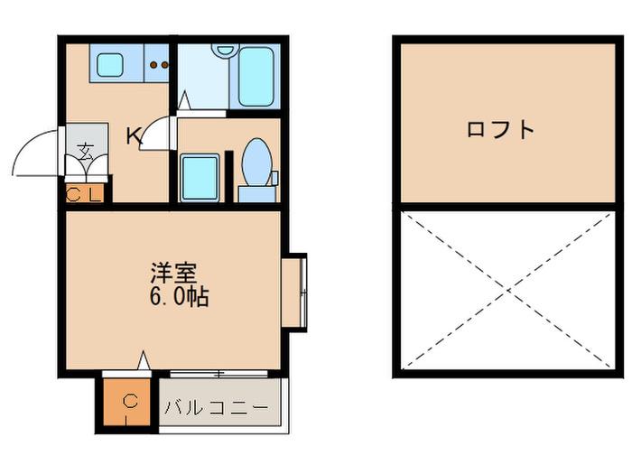 ピュア姪浜七番館(1K/2階)の間取り写真
