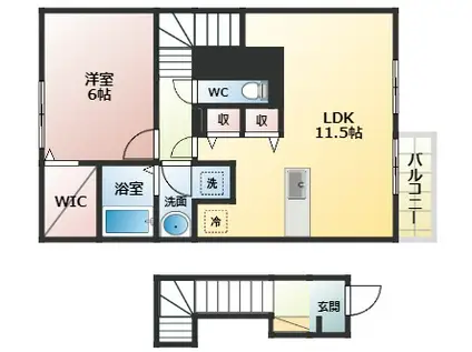 リヴァークラーク(1LDK/2階)の間取り写真