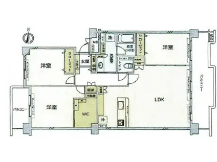 清神中央ハイツ1号棟(3LDK/2階)の間取り写真