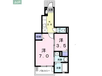 プリムローズ・ドゥ・アンジュII(1K/1階)の間取り写真
