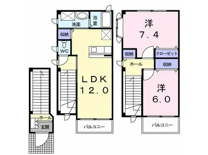 グランヒルズ北上B(2LDK/2階)の間取り写真