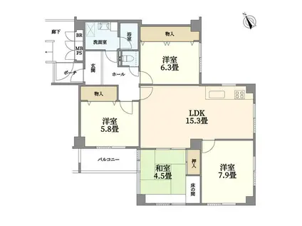 プレステージ新千里西町参号棟(4LDK/4階)の間取り写真