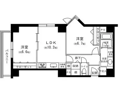 新神楽坂ハウス(2LDK/6階)の間取り写真