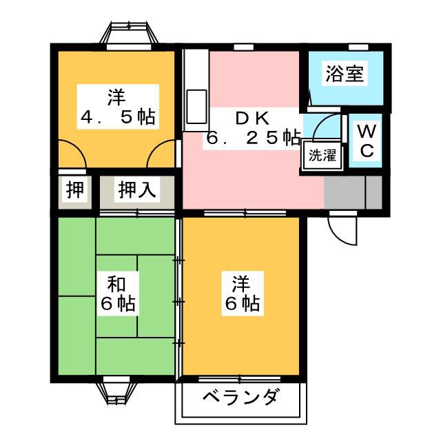 ベルディータカミヤC(3DK/2階)の間取り写真