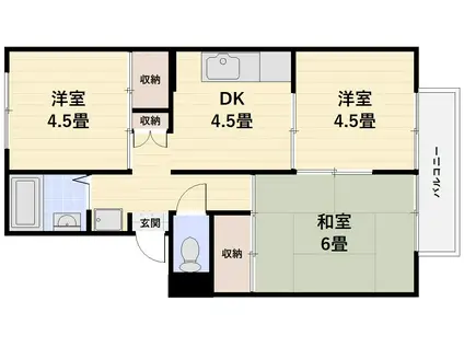 プレジール太陽A棟(3DK/2階)の間取り写真