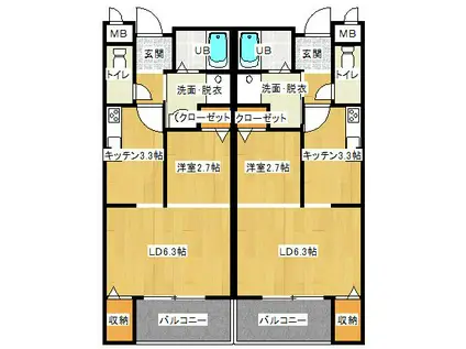 YH神力マンションII(1DK/1階)の間取り写真
