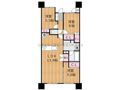 ザ・レジデンス大淀河畔(3LDK/11階)の間取り写真