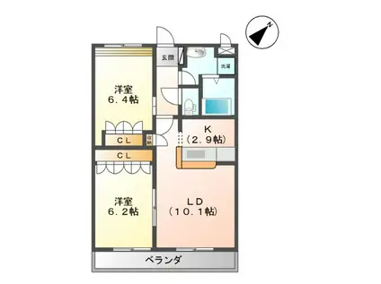 メゾン・ルミナスII(2LDK/2階)の間取り写真