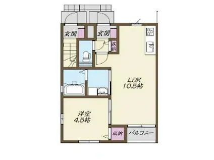 Kパラッツオ加古川(1LDK/1階)の間取り写真