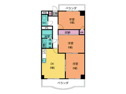 GRANDEG21K(3DK/3階)の間取り写真