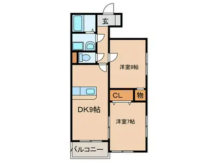 LALAY・SC棟(2DK/1階)の間取り写真