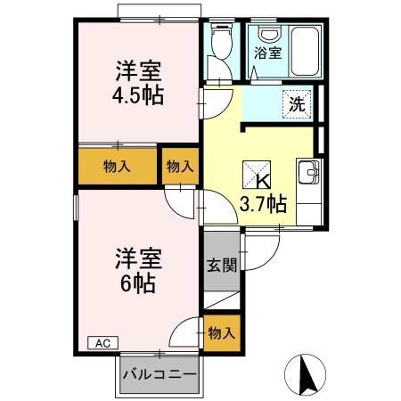 コーポ佐野 北棟(2DK/1階)の間取り写真