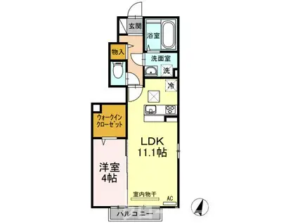 ブランノワール前塩屋(1LDK/1階)の間取り写真