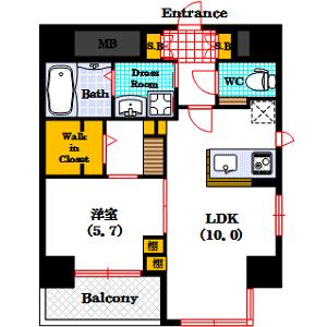 アビエール松屋町(1LDK/13階)の間取り写真