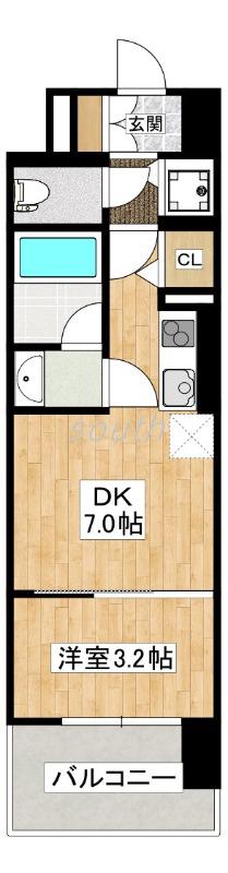 リヴェント難波サウス(1DK/13階)の間取り写真
