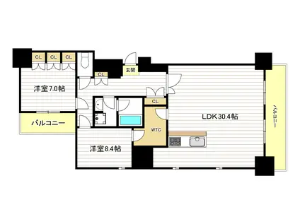 リバーサイドタワー中之島(2LDK/28階)の間取り写真