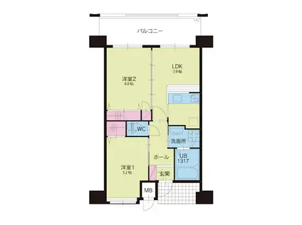 アースコートYSシティ香春口(2LDK/10階)の間取り写真