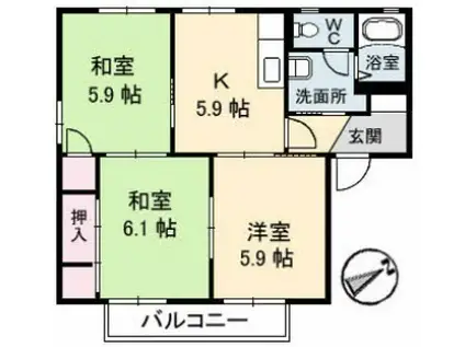 レーヴィンスKASEN香(3K/2階)の間取り写真