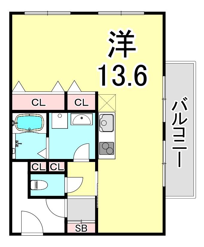 芦屋リバーウエストマンション(1LDK/2階)の間取り写真