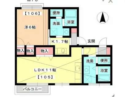 タウニィカナ(1K/1階)の間取り写真