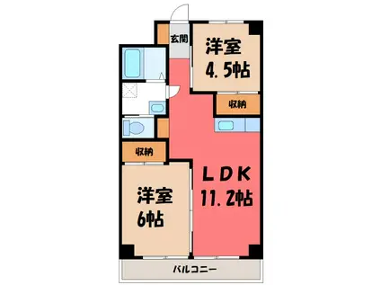 シェモワ前橋(2LDK/3階)の間取り写真