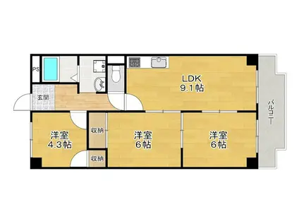 PLUM CITY RESIDENCE NEYAGAWA旧ジュネスF(3LDK/4階)の間取り写真