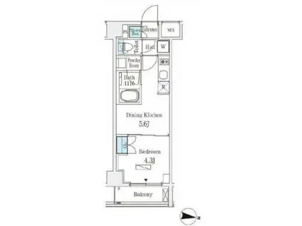 ラティエラ中野新井(1DK/6階)の間取り写真