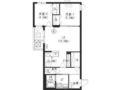 クレスト豊平公園 豊平6ー10(2LDK/3階)の間取り写真