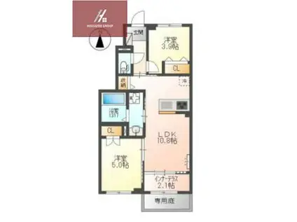 リヴォラルコート若江(2LDK/1階)の間取り写真