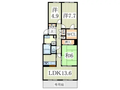 東急ドエルステージ21 センターコート弐番館(3LDK/1階)の間取り写真