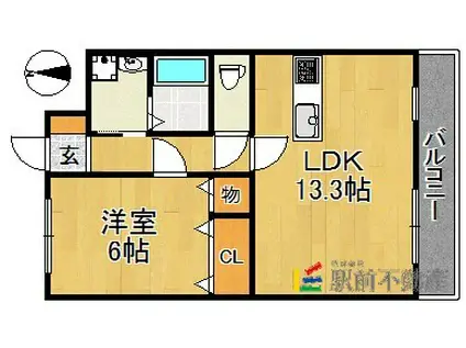 ドゥブラン上津(1LDK/2階)の間取り写真
