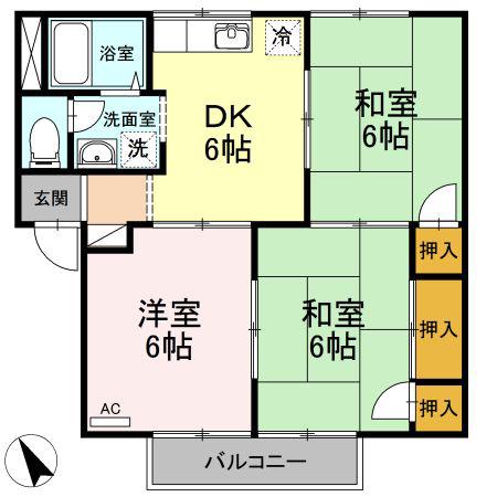 サンブリッジA棟・B棟 B棟(3DK/1階)の間取り写真