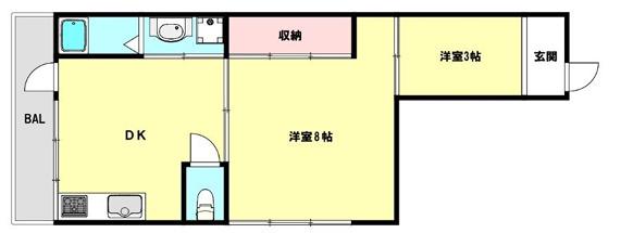 BLANCUBE西山(2DK/2階)の間取り写真